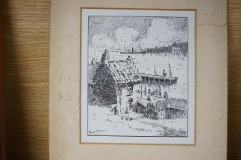Edward E. Braun.., pen and ink, Riverside houses, indistinctly signed, 20 x 17cm, unframed